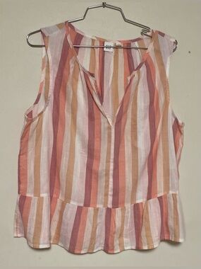 GAP Multicolor Pink Peach Striped Sleeveless V-Neck Top